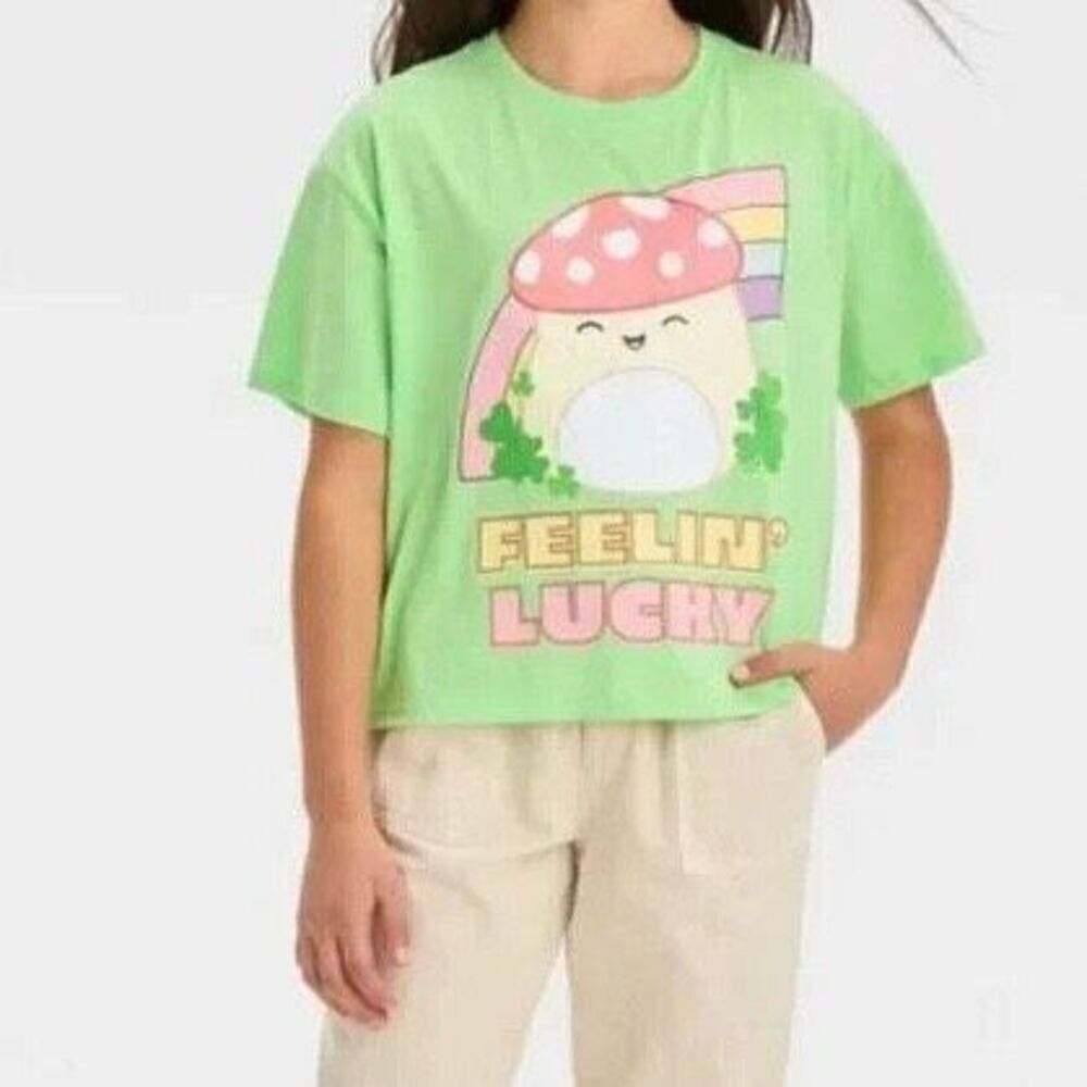Squishmallows Rainbow Boxy Short Sleeve Graphic St Patrick’s Day T-Shirt Girls